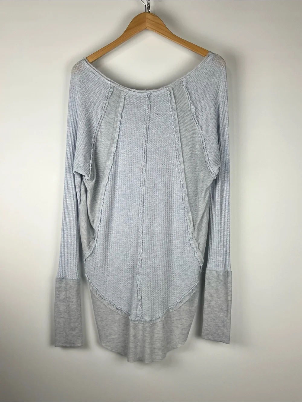 Free People Catalina Thermal Waffle Oversized Tunic Top Boho Light Blue Size M